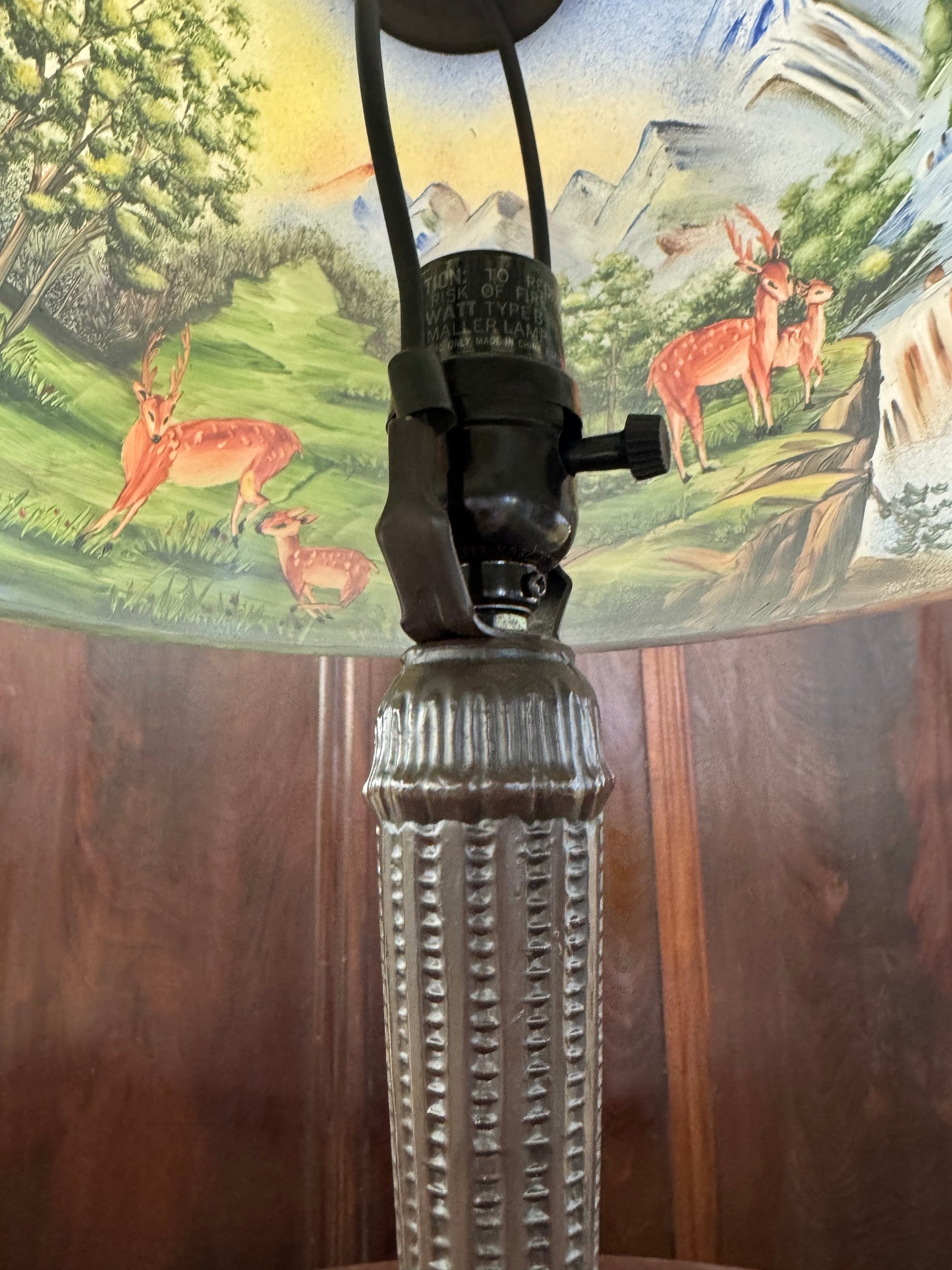 Vintage Scenic Painted Glass Table Lamp