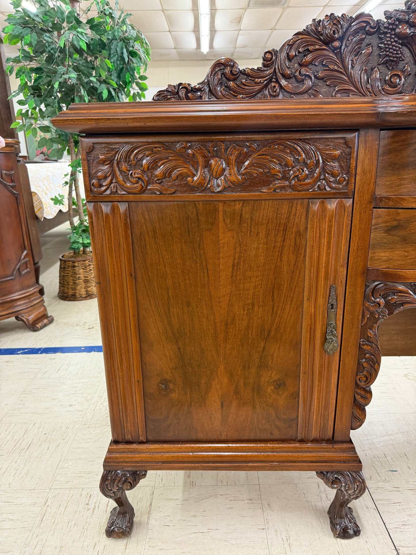 Large Carved Walnut Sideboard/Buffet