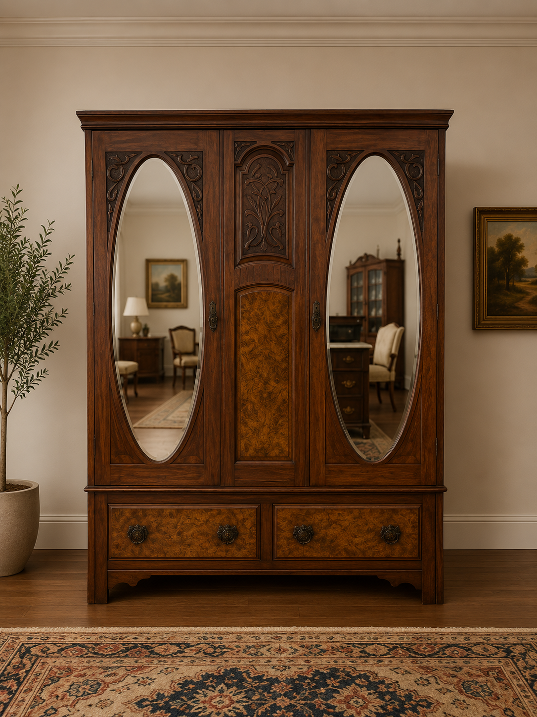 Edwardian English Walnut Armoire