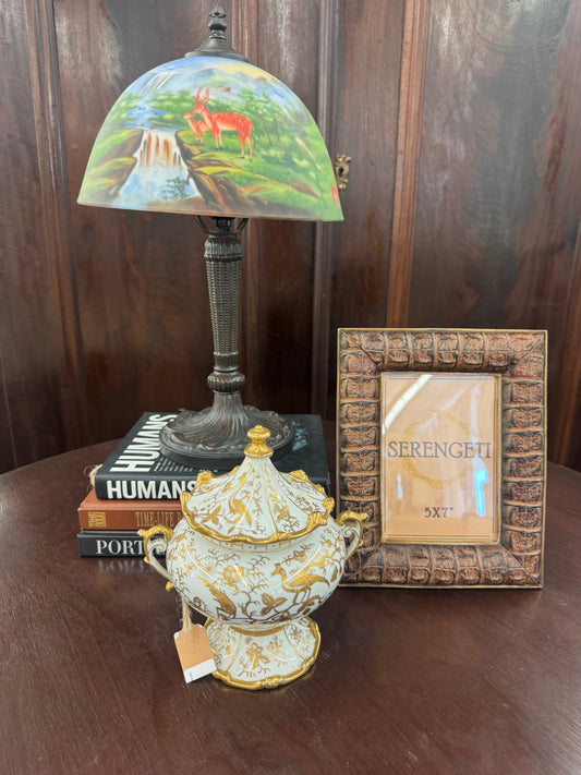 Vintage Scenic Painted Glass Table Lamp