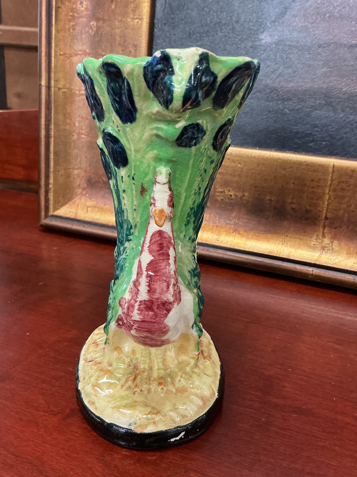 Vintage Japanese Majolica-Style Pheasant Vase (Made in Japan)