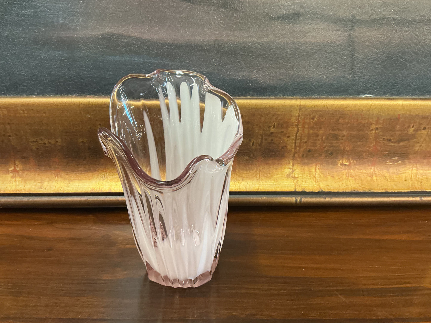 Ruffled Edge Pink Opalescent Bud Vase