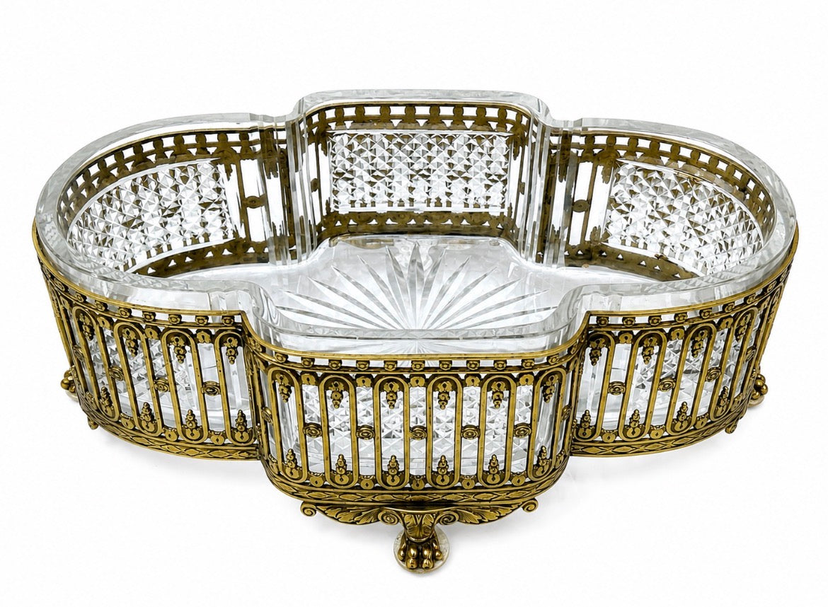 ✨ Vintage Cut Crystal & Brass Centerpiece Bowl ✨