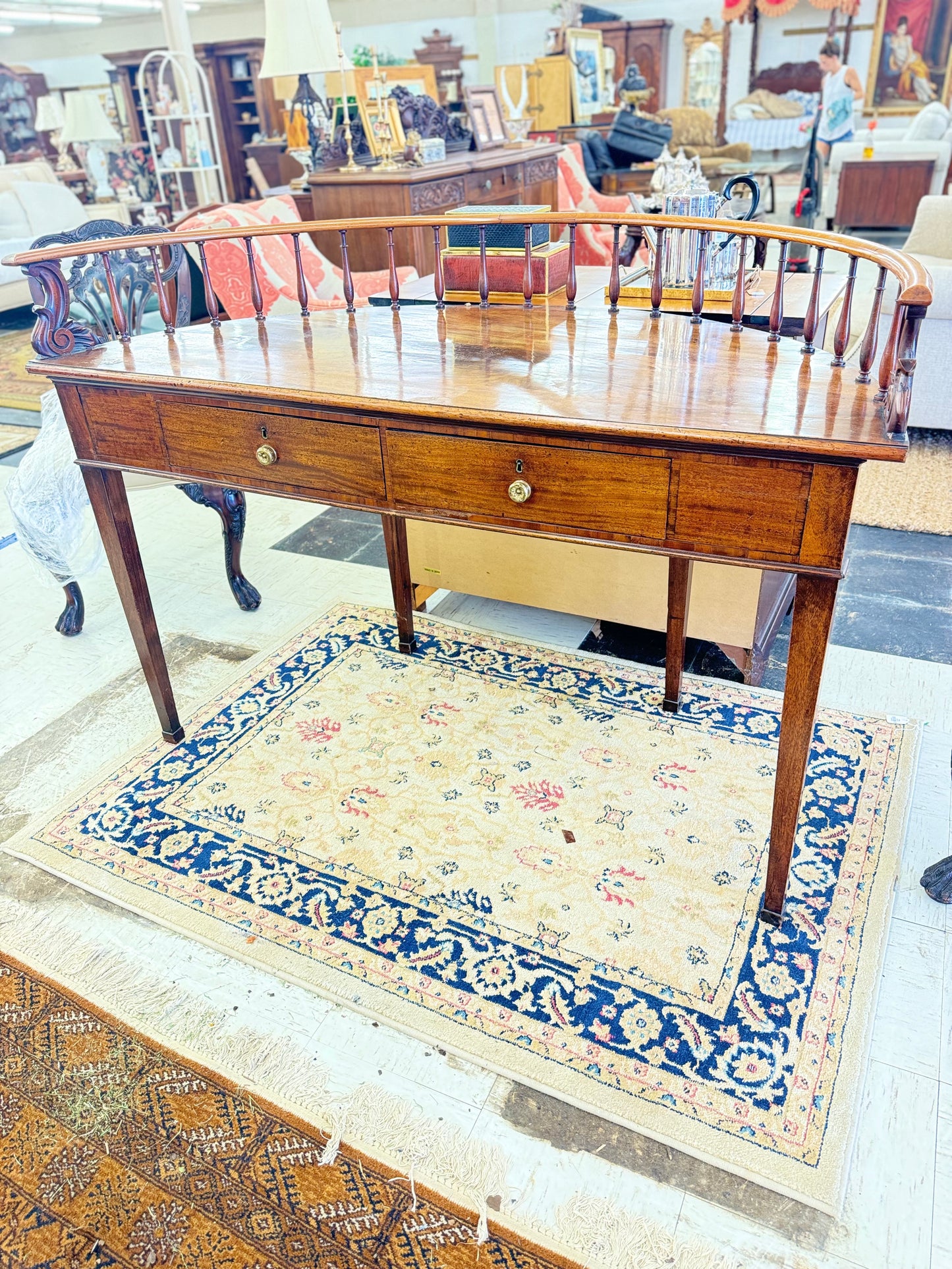 English Regency-style mahogany two-drawer sofa table,