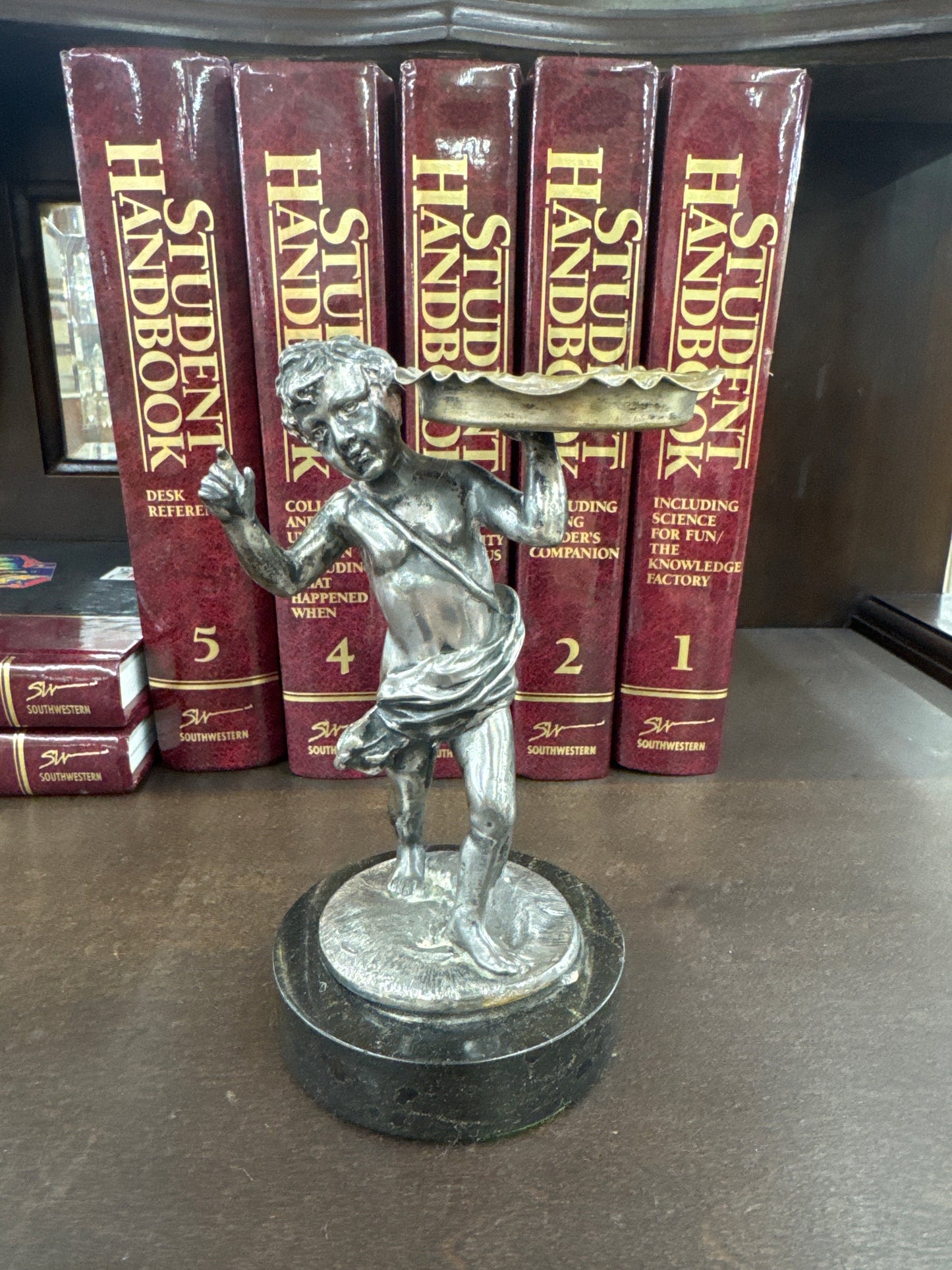 Vintage silvered cherub trinket stand