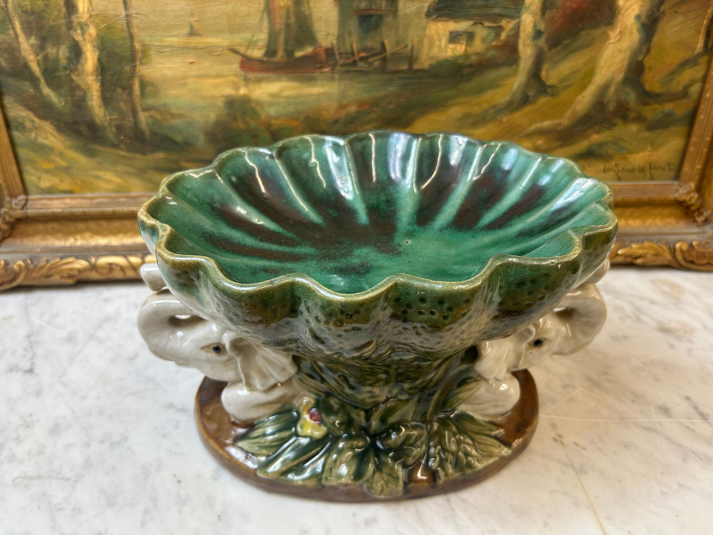 Vintage elephant majolica/ compote centerpiece
