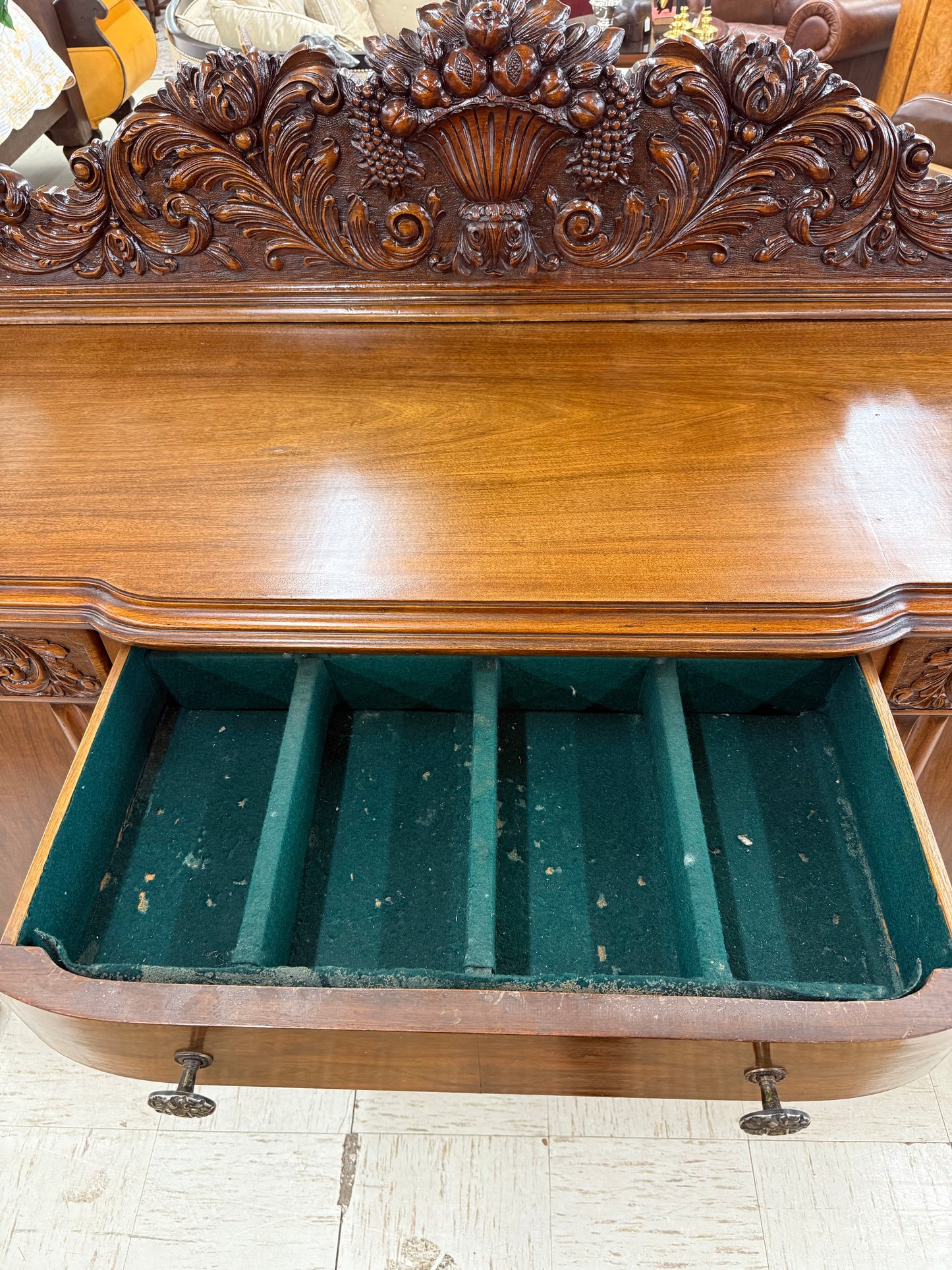 Large Carved Walnut Sideboard/Buffet