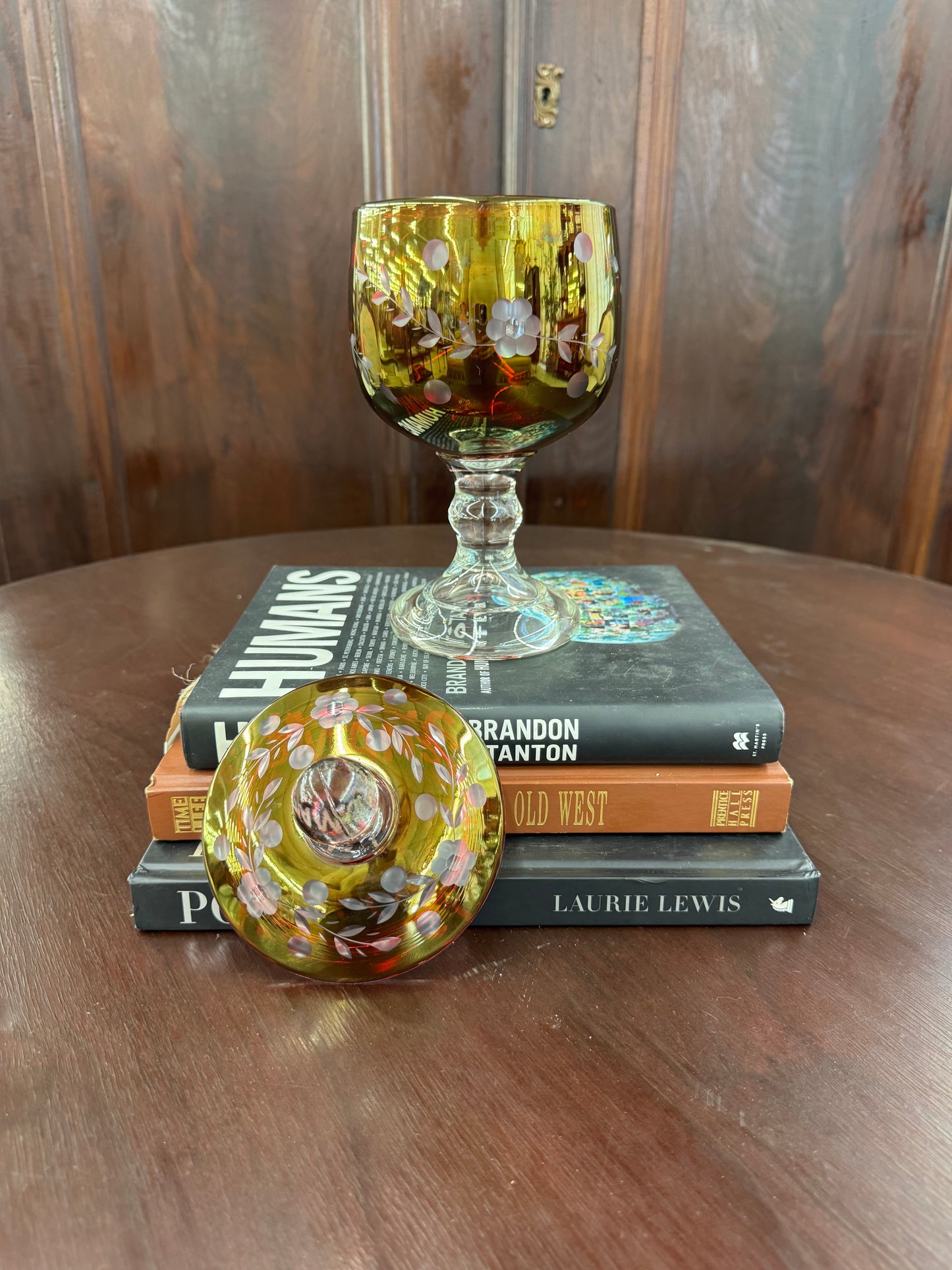 Vintage Amber Flash Covered Glass Compote