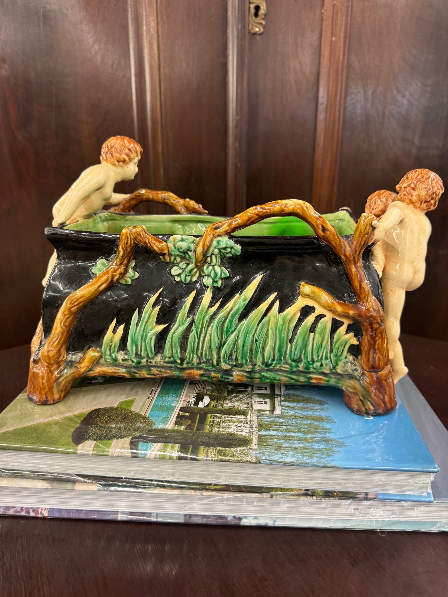 Art Nouveau Figural Majolica Planter / Cachepot