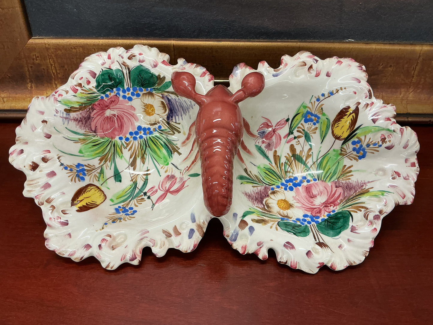 Vintage Italian Majolica Lobster Double Dish