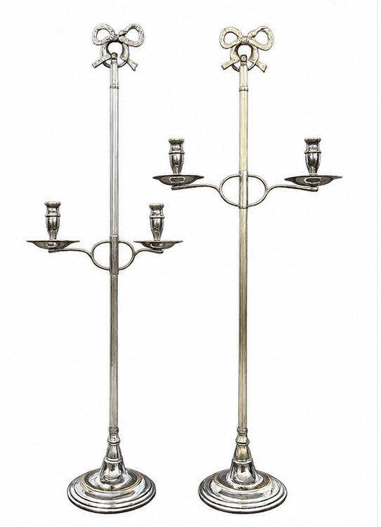 Pair of Vintage Adjustable Silver-Plated Bow Candelabra