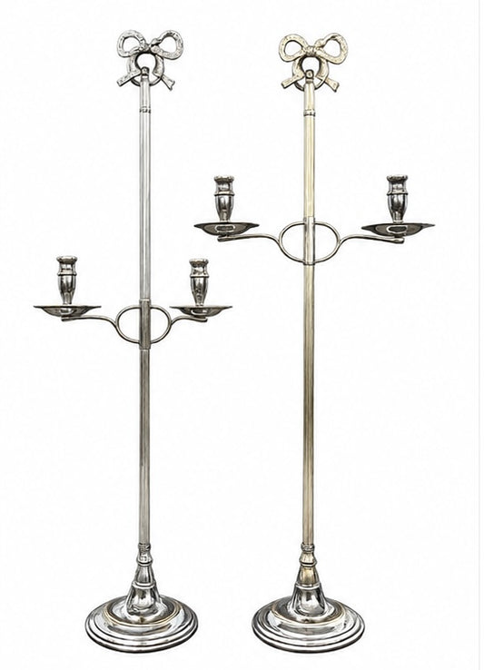 Pair of Vintage Adjustable Silver-Plated Bow Candelabra