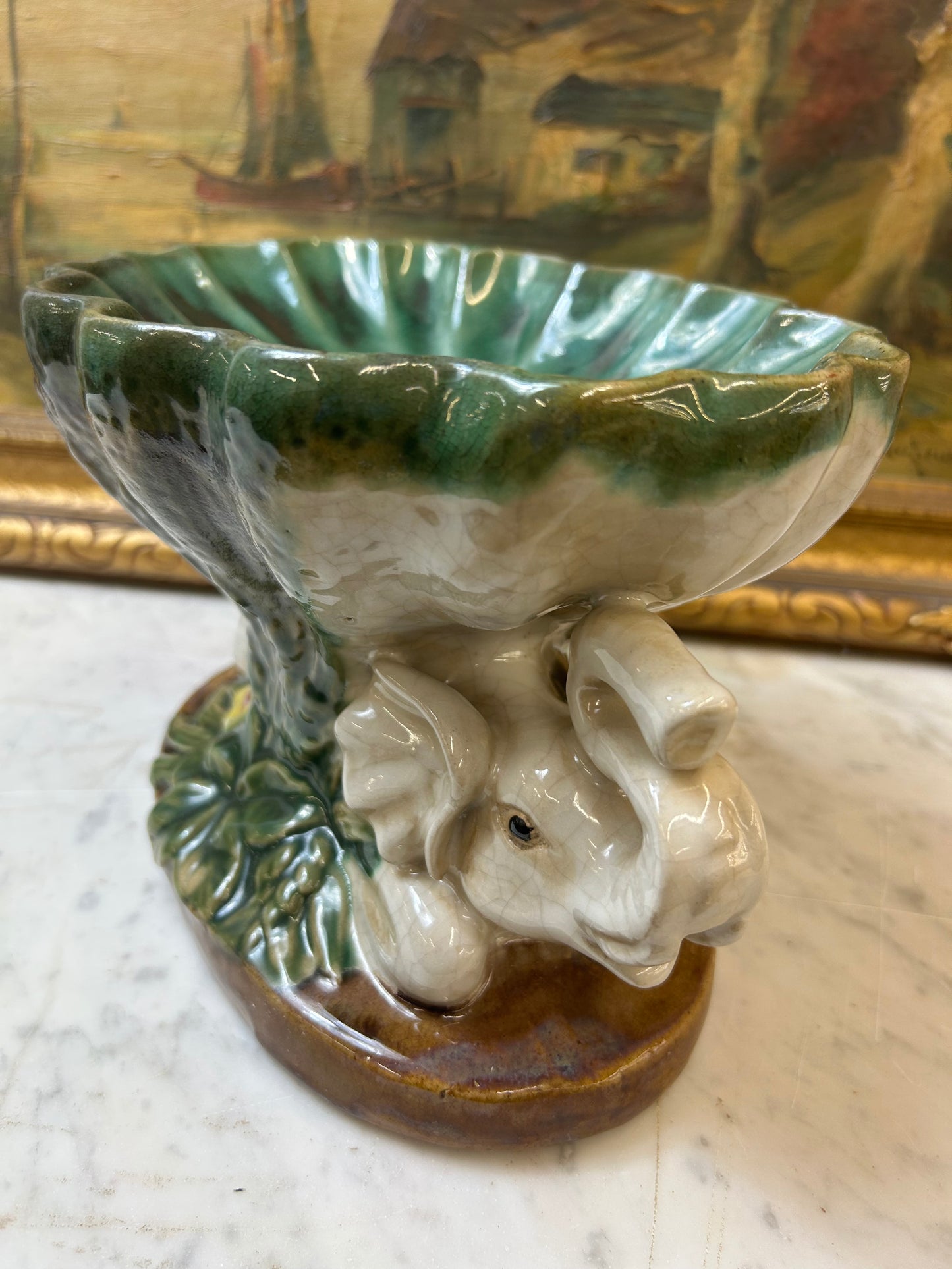 Vintage elephant majolica/ compote centerpiece