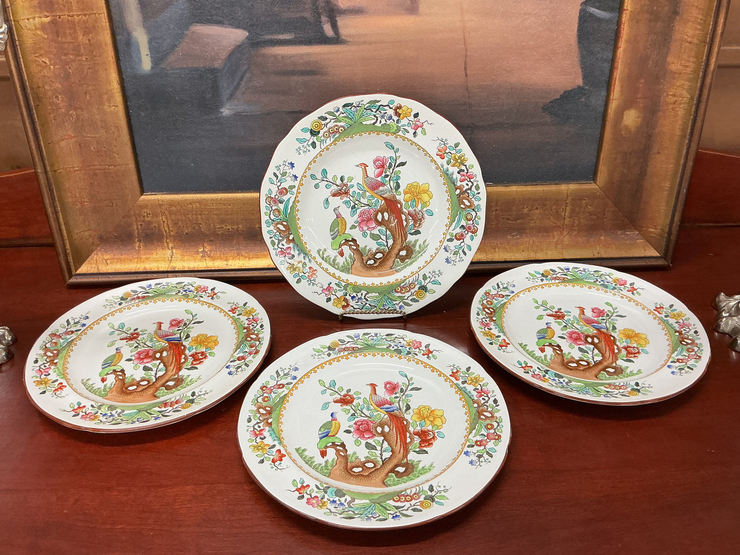 Copeland Spode “Peacock / Exotic Bird” Plates – Set of 4 (England)