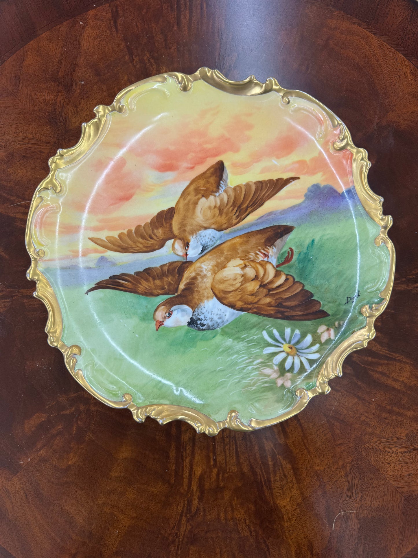 Antique Corone Limoges Hand-Painted Game Bird 13” Charger