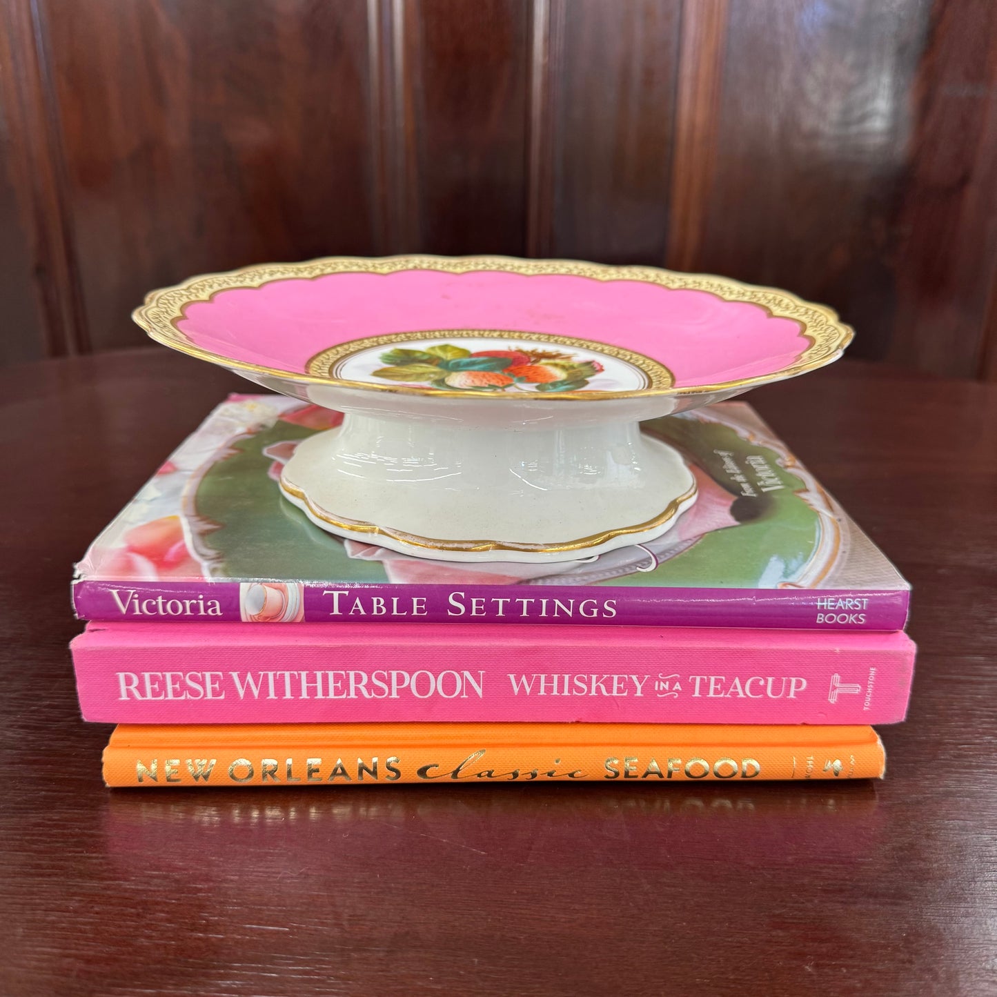 Antique Pink Botanical Fruit cake plate