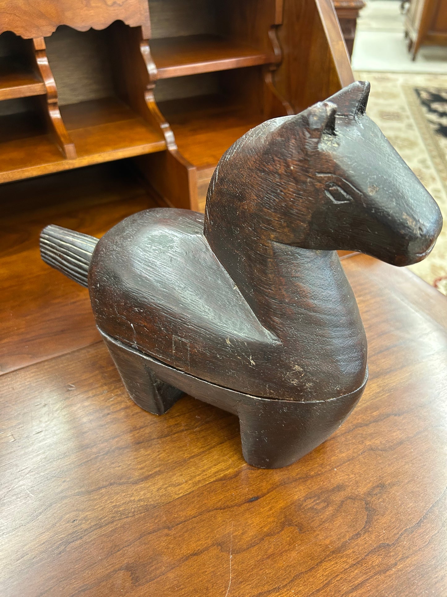 Vintage Carved Wooden Horse Box (Possibly Japanese Ink Box)