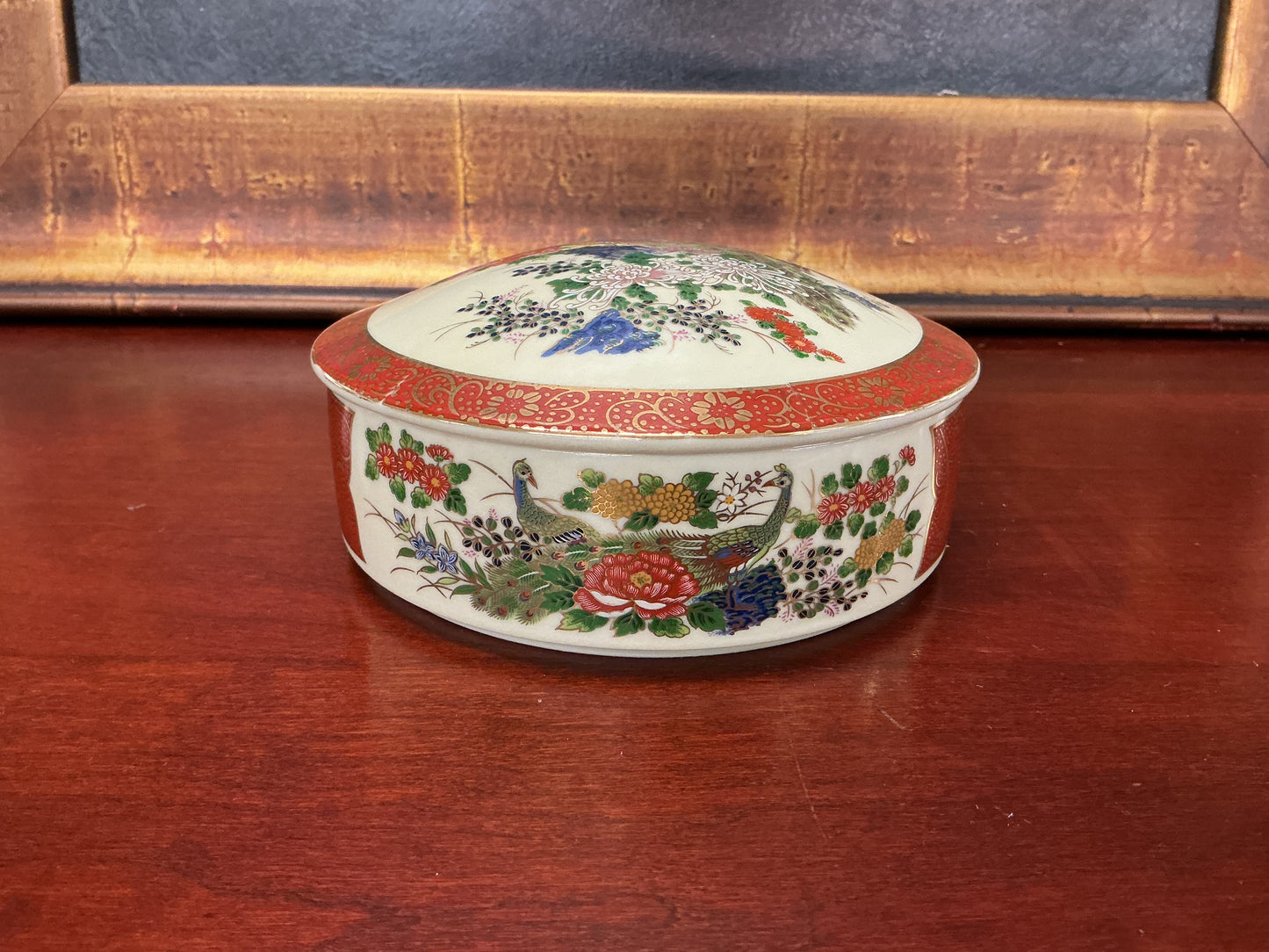 Vintage Japanese Porcelain Lidded Dish (Peacock Motif)