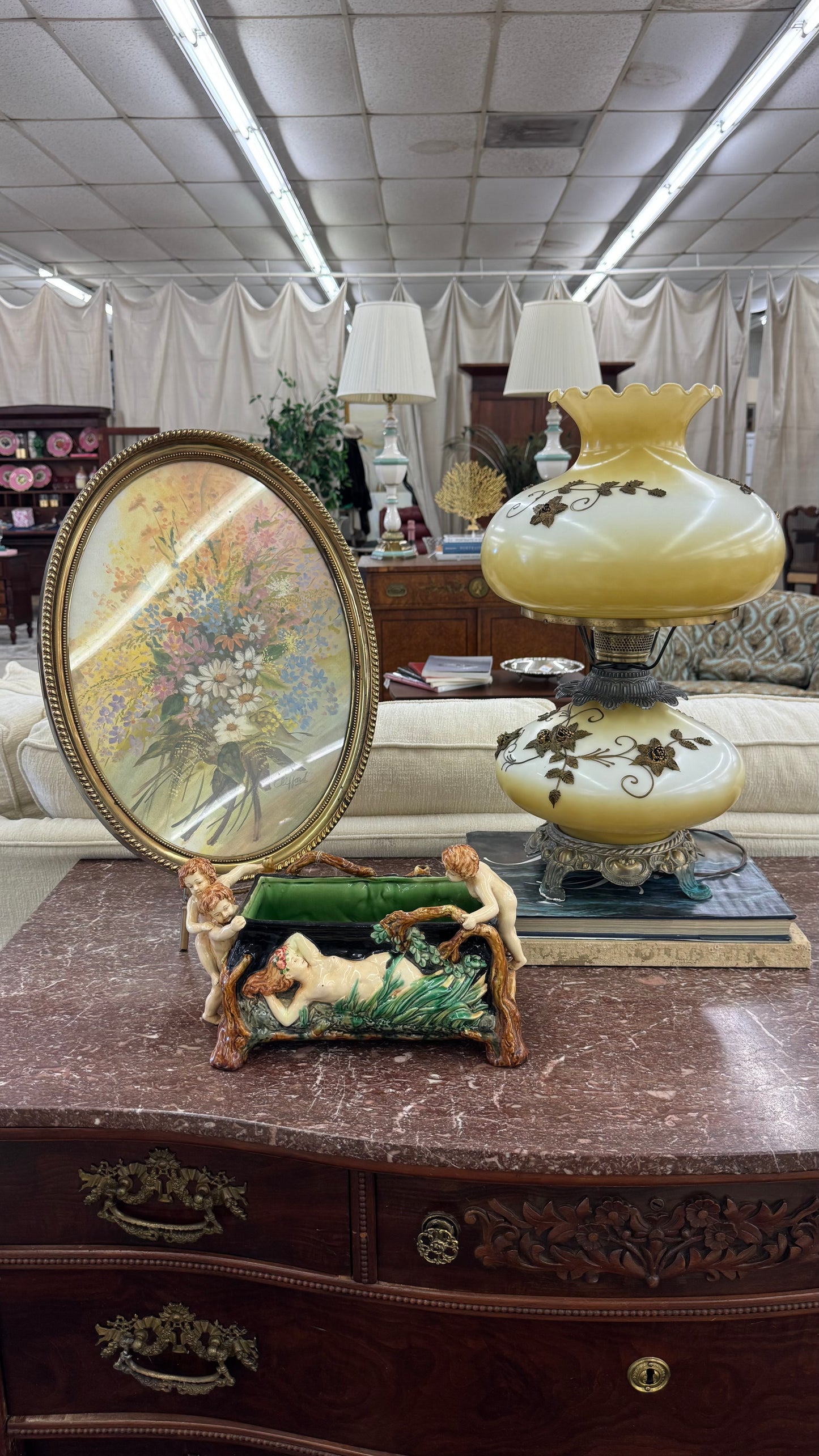 Art Nouveau Figural Majolica Planter / Cachepot