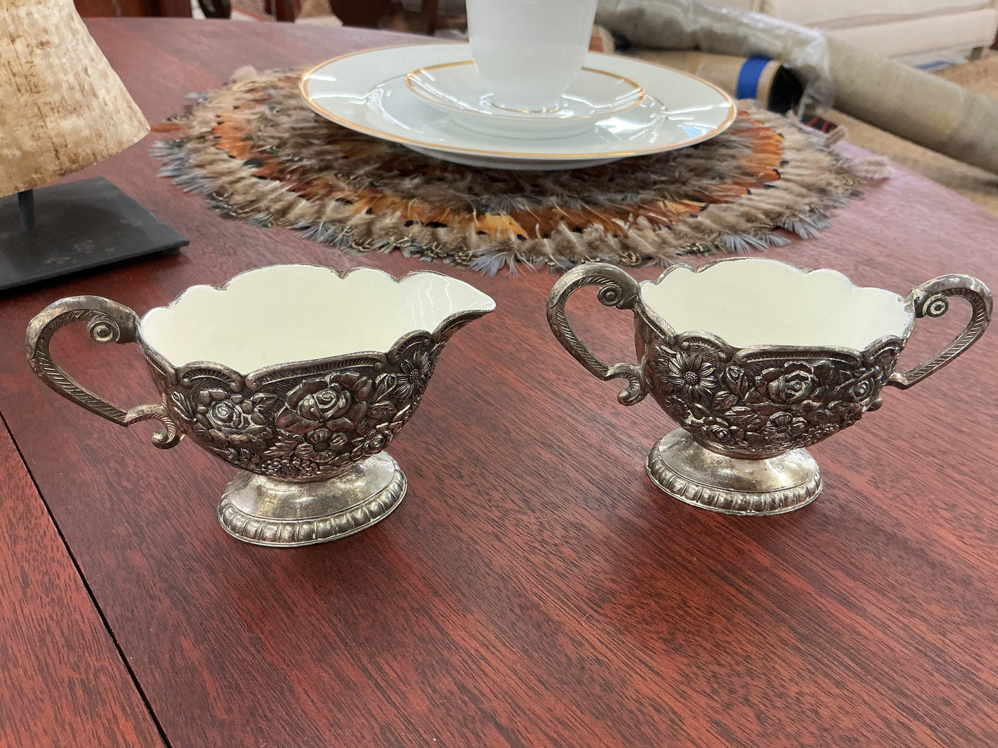 Vintage Floral Silverplate Cream & Sugar Set
