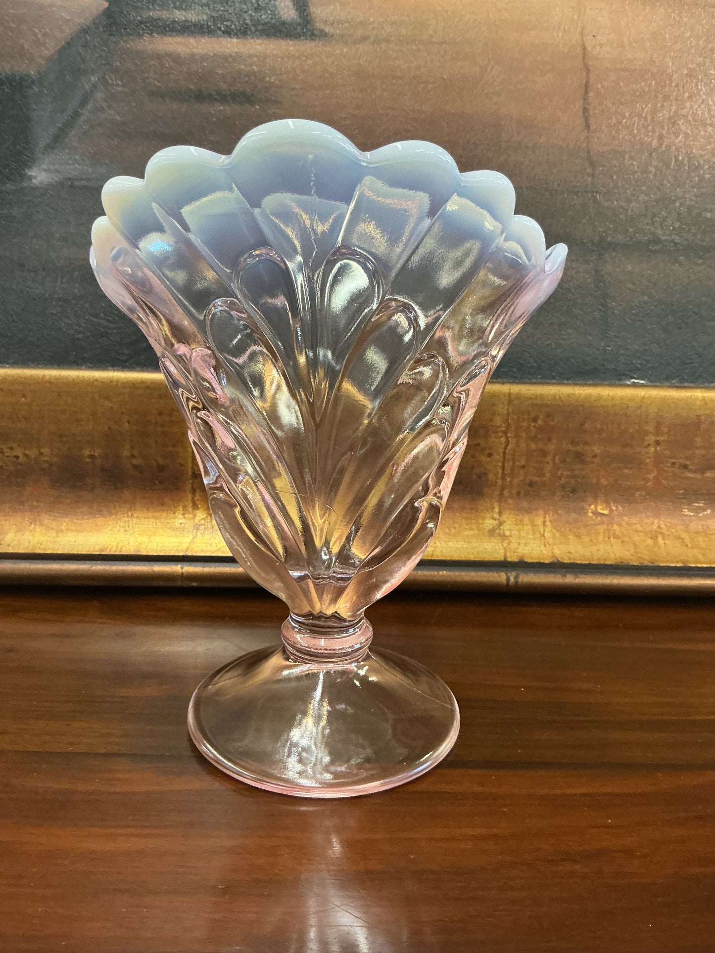 Pink opalescent tulip vase
