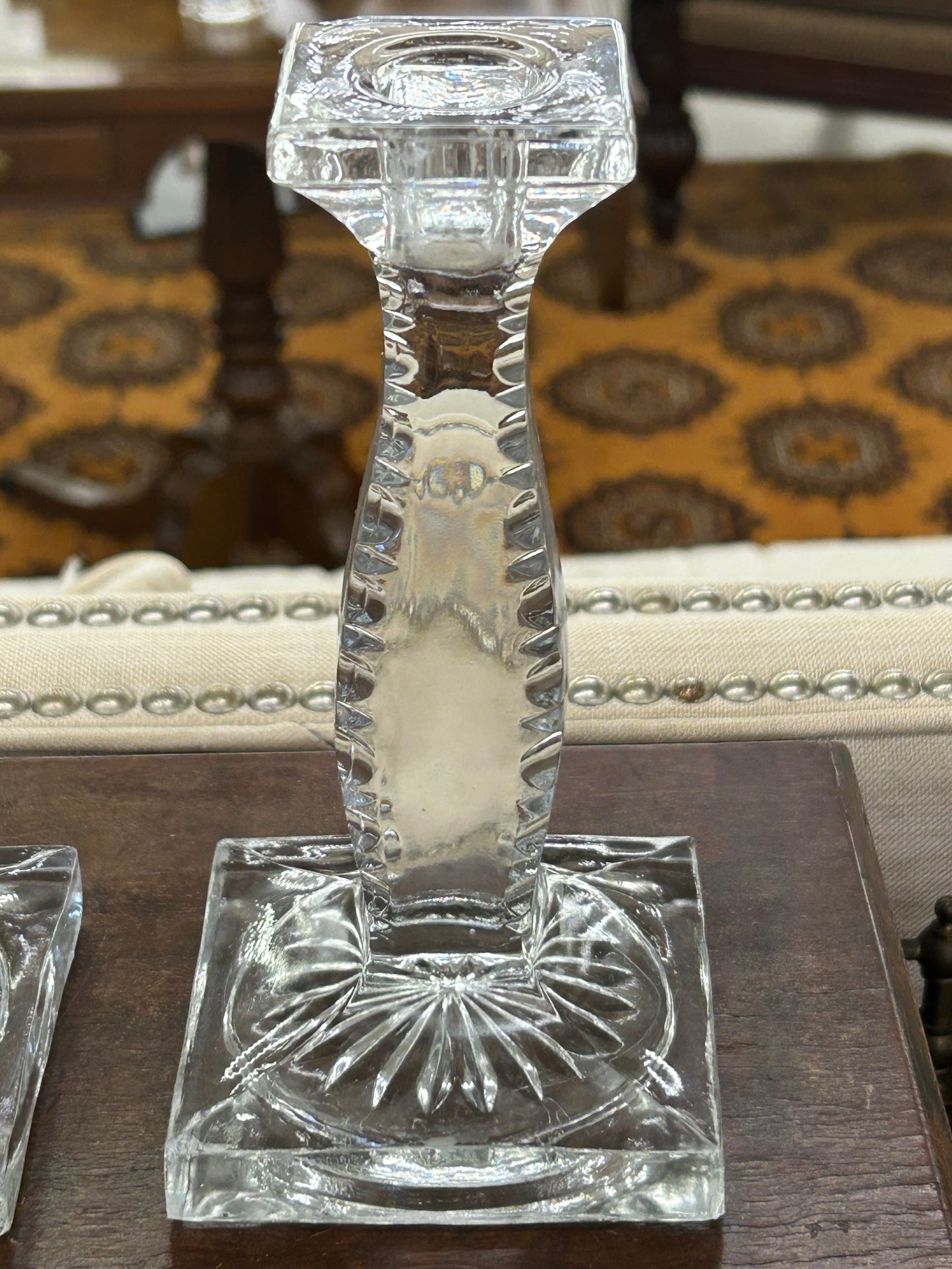 Pair of Vintage Pressed Glass Candlesticks