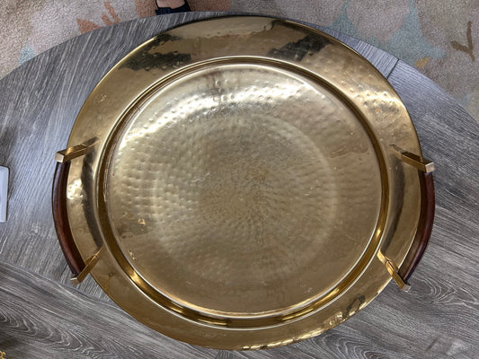 Vintage Brass Serving Tray with Wood Handles (22”)