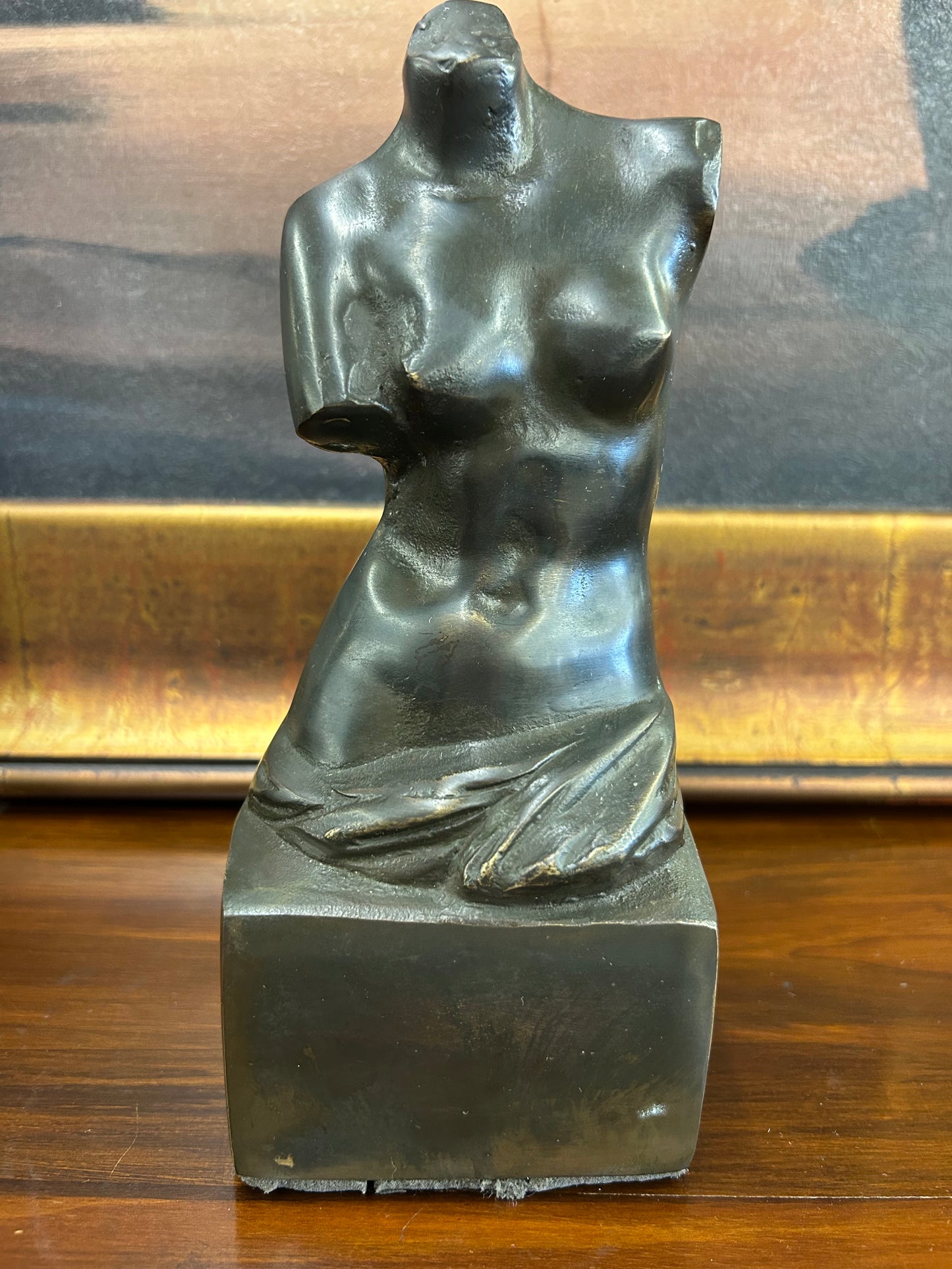 Vintage Bronze-Style Male & Female Torso Sculptures (Pair)