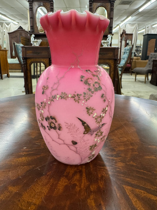 Victorian Hand-Painted Satin Glass Vase