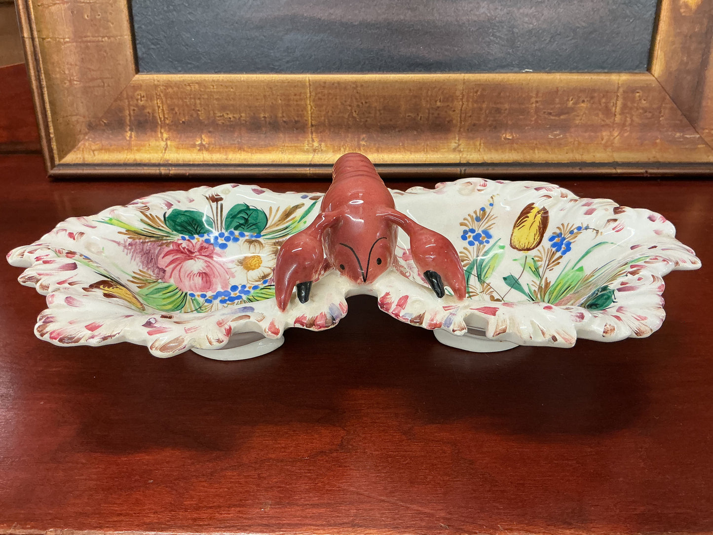 Vintage Italian Majolica Lobster Double Dish