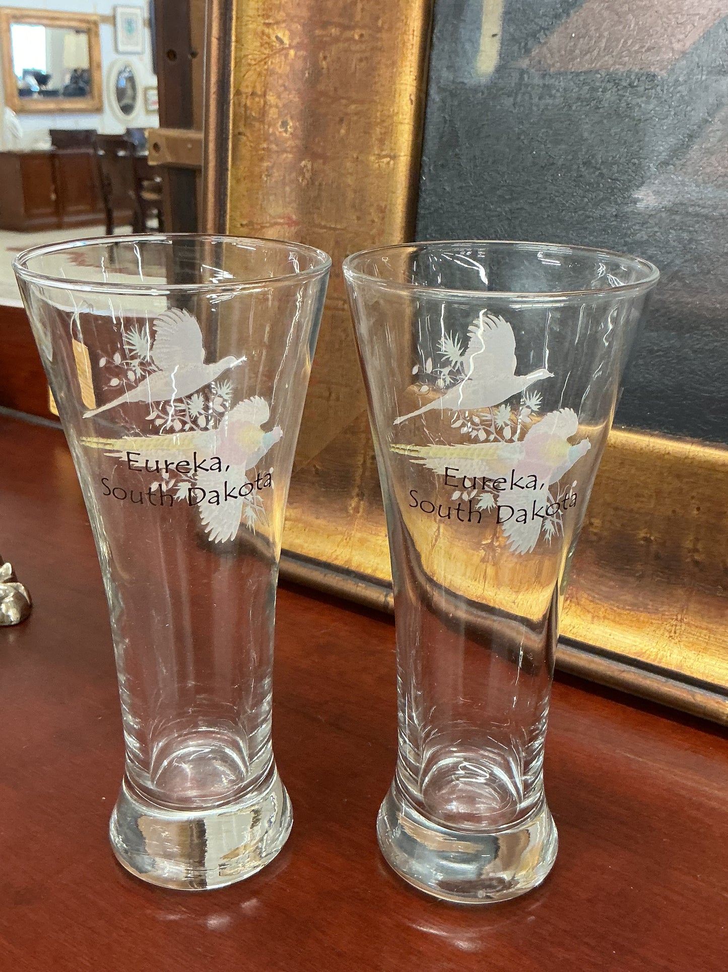 Vintage Pheasant Hunting Glasses – Eureka, South Dakota (Set of 2)