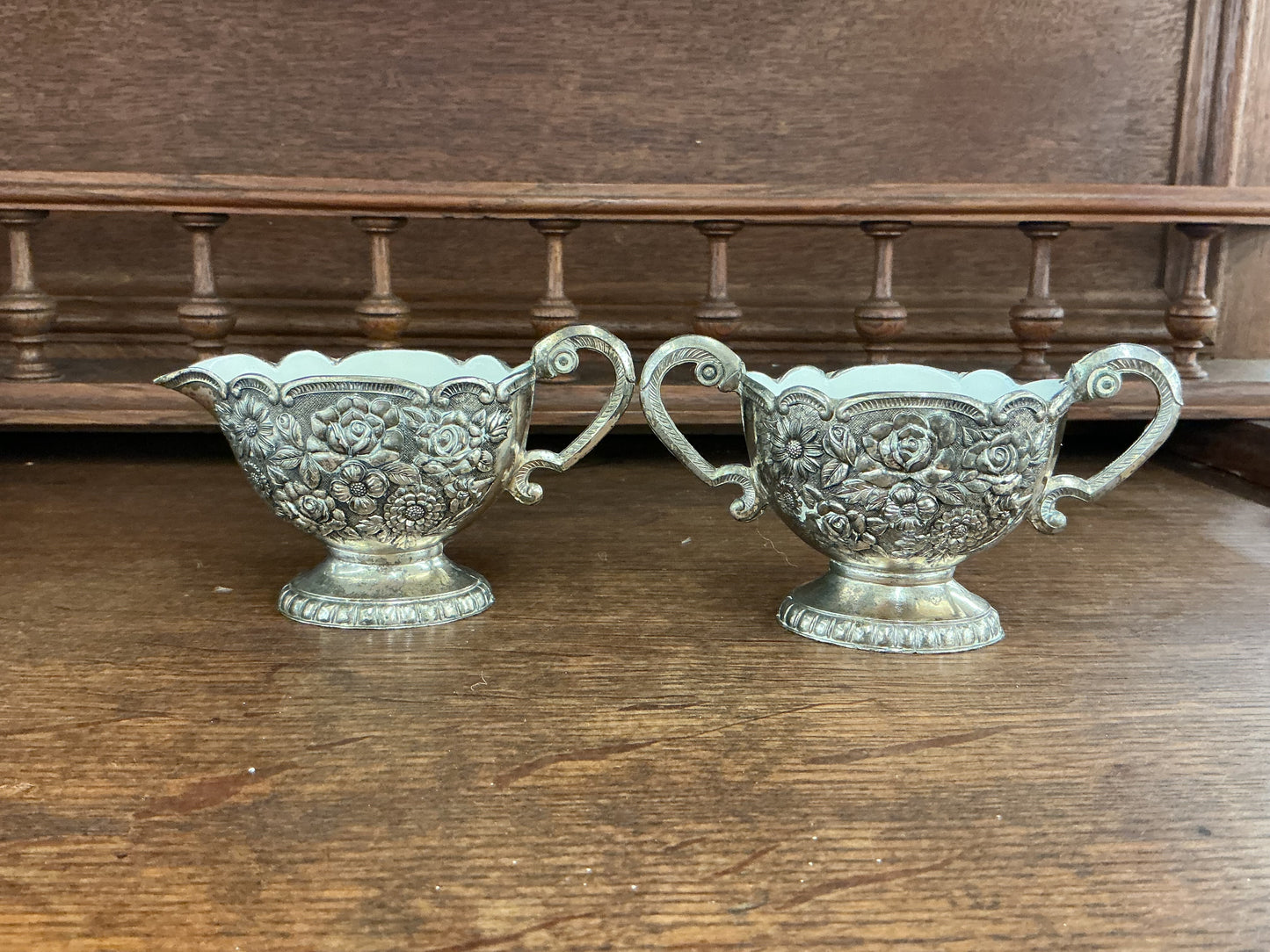 Vintage Floral Silverplate Cream & Sugar Set