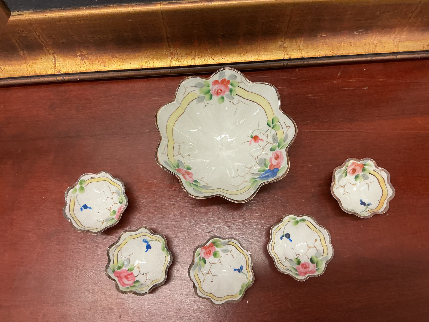 Vintage Hand-Painted Nippon Footed Berry Bowl Set (6 Pieces)