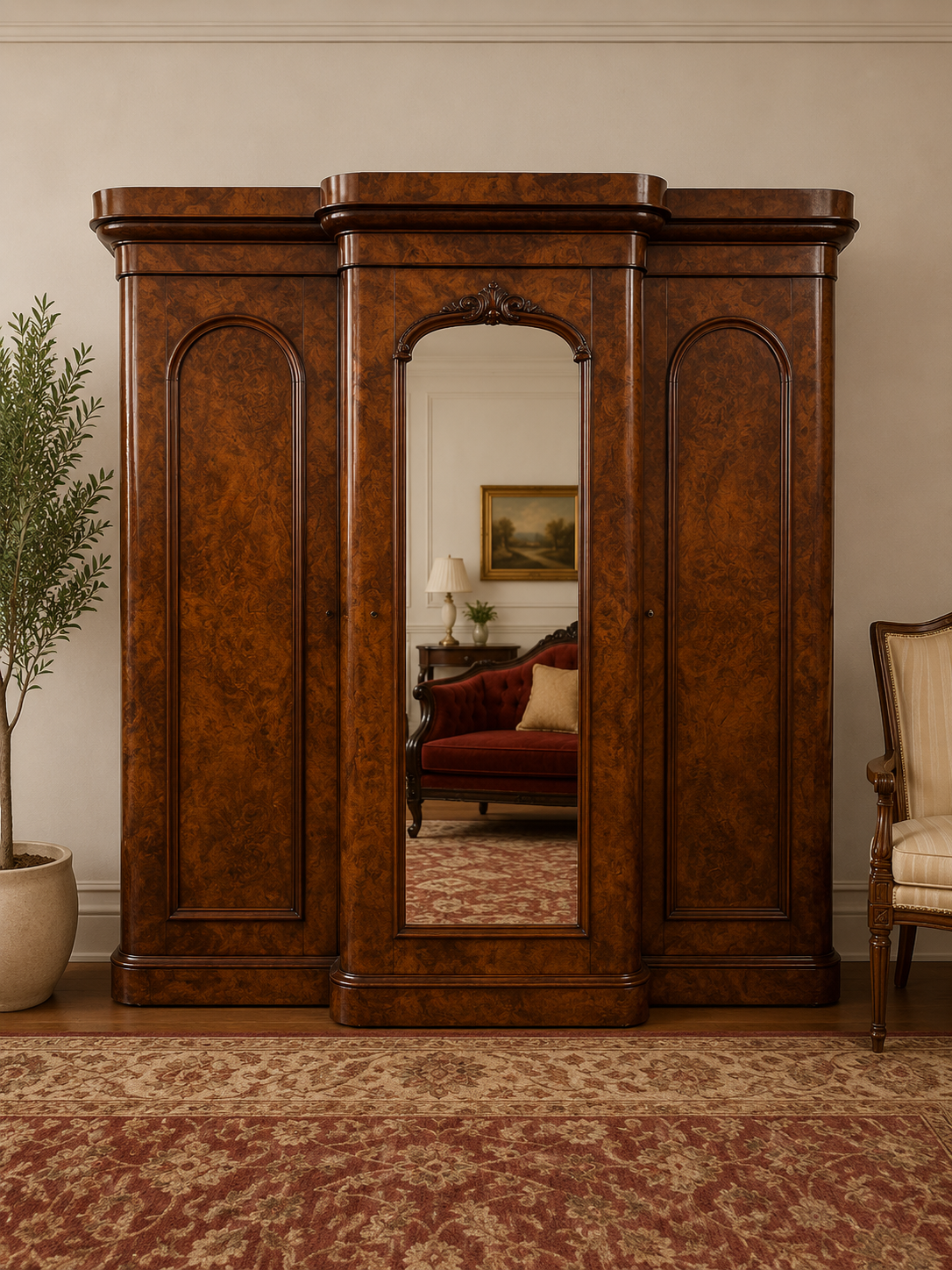 Antique Burl Walnut Armiore