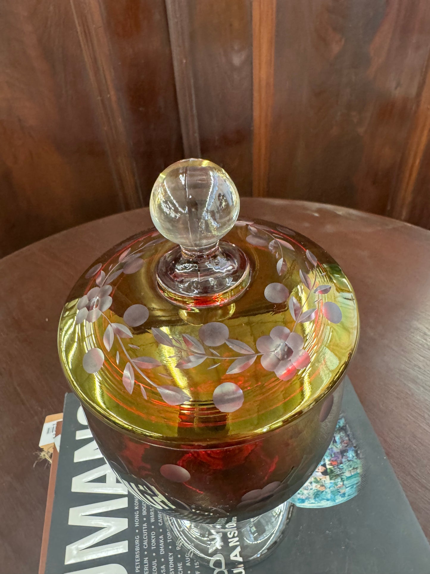 Vintage Amber Flash Covered Glass Compote