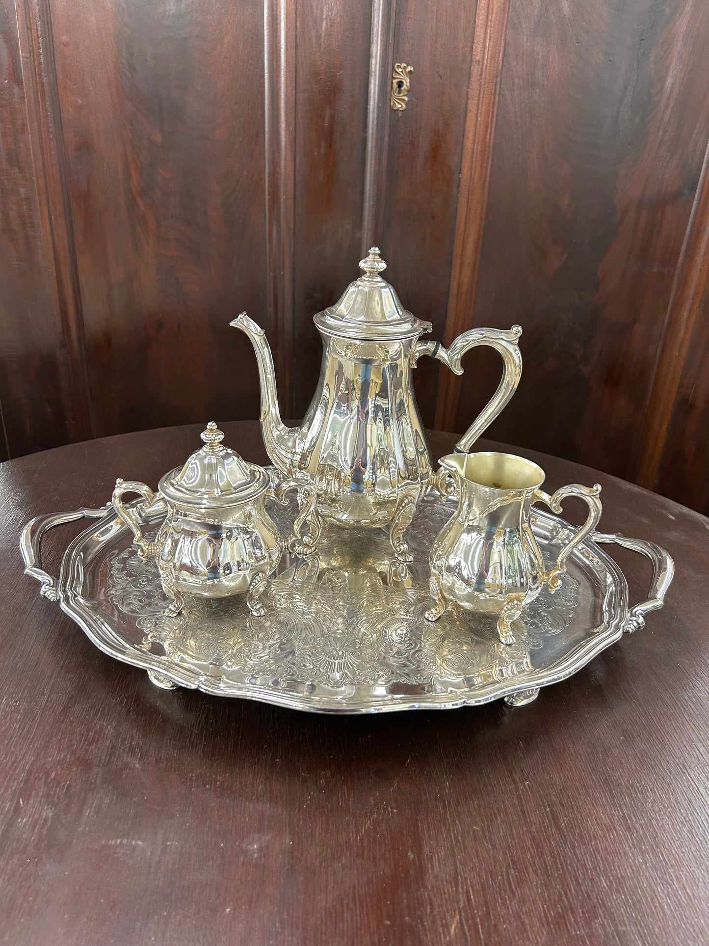 Vintage Oneida Silver Plate Tea Service with Footed Tray