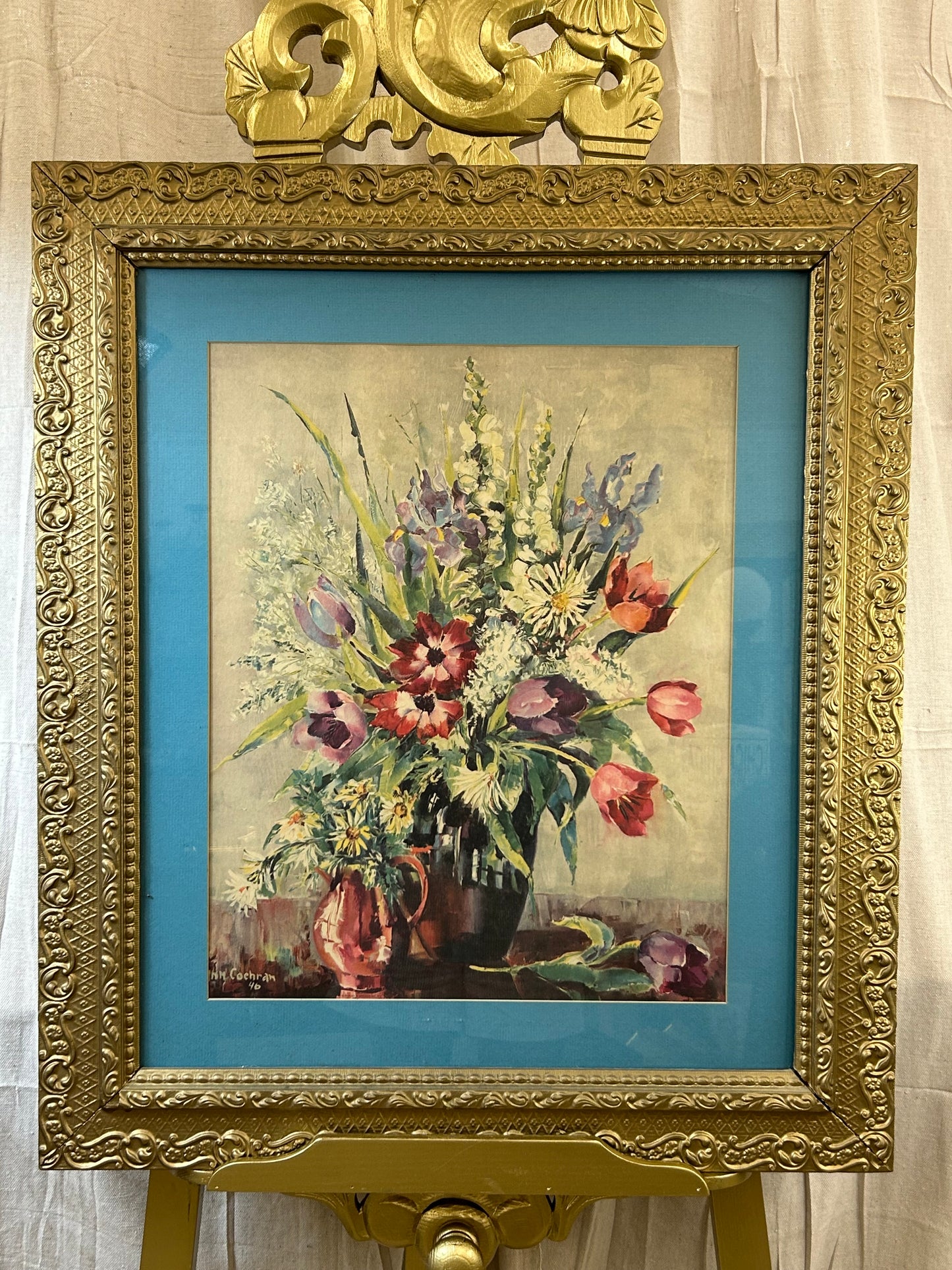 Vintage 1946 Signed Floral Still Life