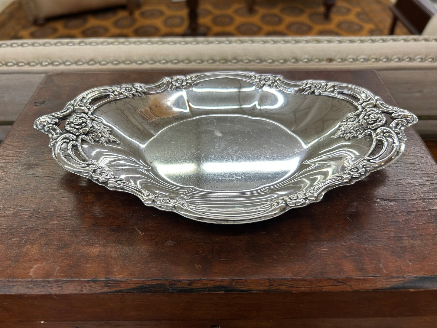 Vintage Silver Plate Floral Bowl Tray