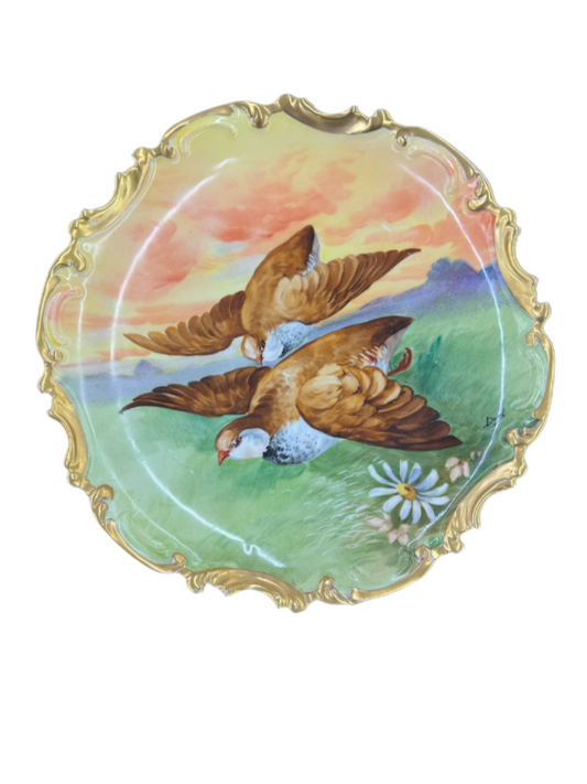 Antique Corone Limoges Hand-Painted Game Bird 13” Charger