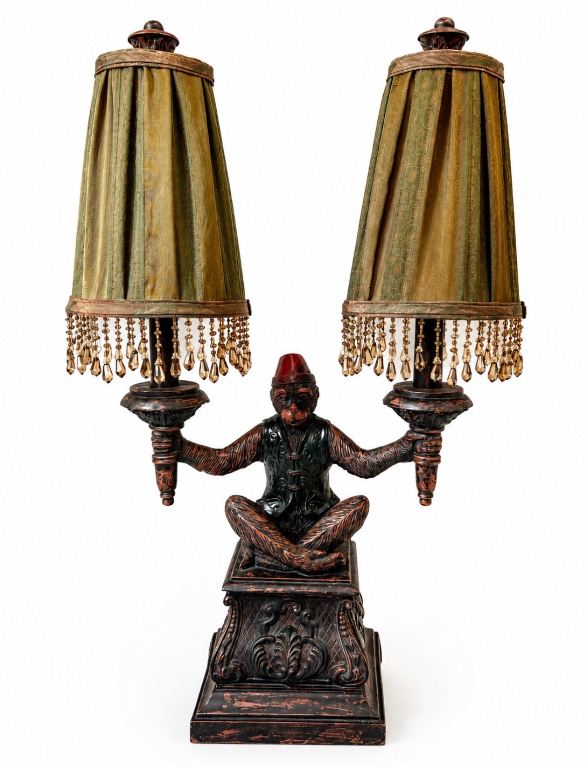 Hollywood Regency Monkey Butler Double Table Lamp