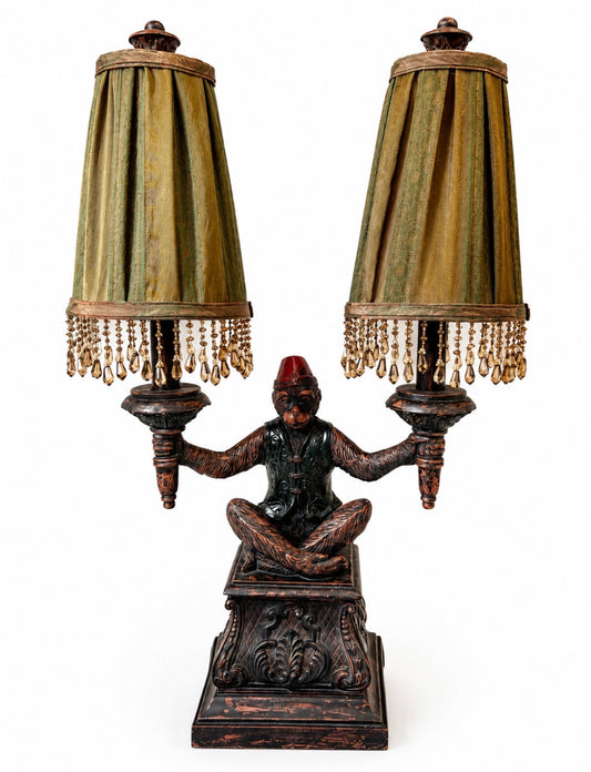 Hollywood Regency Monkey Butler Double Table Lamp