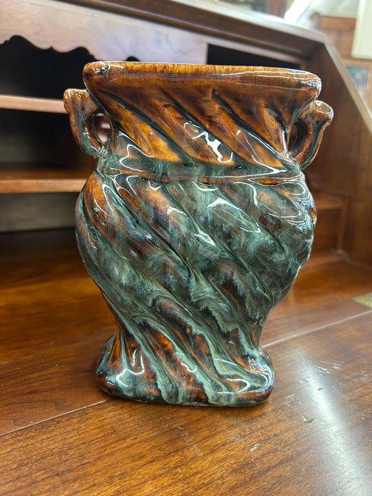Mid-Century Art Pottery Vase with Twisted Form