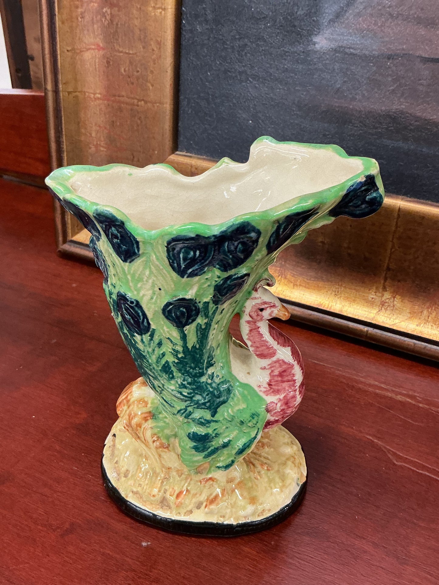Vintage Japanese Majolica-Style Pheasant Vase (Made in Japan)