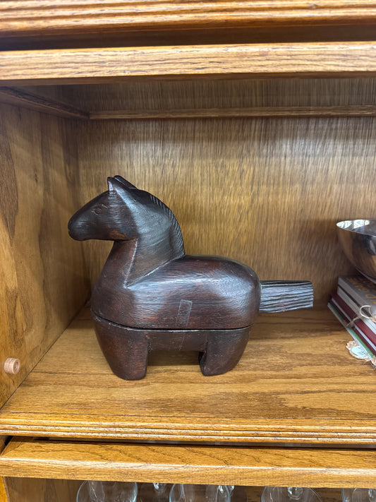 Vintage Carved Wooden Horse Box (Possibly Japanese Ink Box)