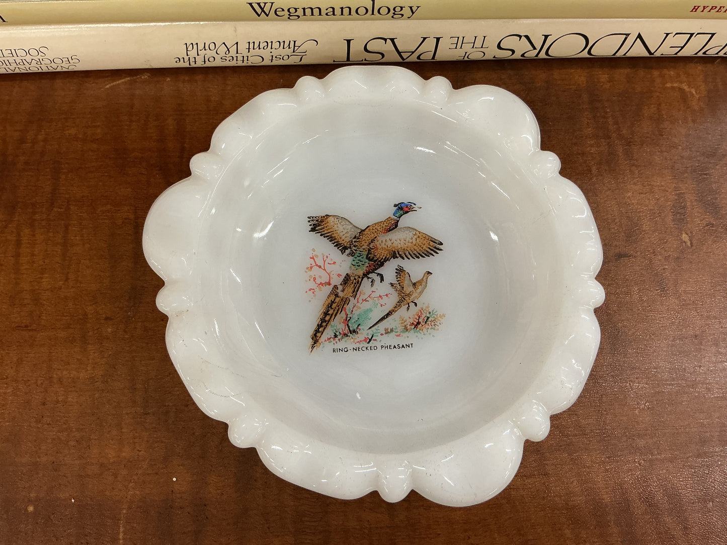 Vintage Milk Glass Pheasant Dish (Ring-Necked Pheasant)