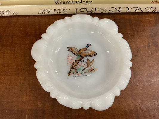 Vintage Milk Glass Pheasant Dish (Ring-Necked Pheasant)