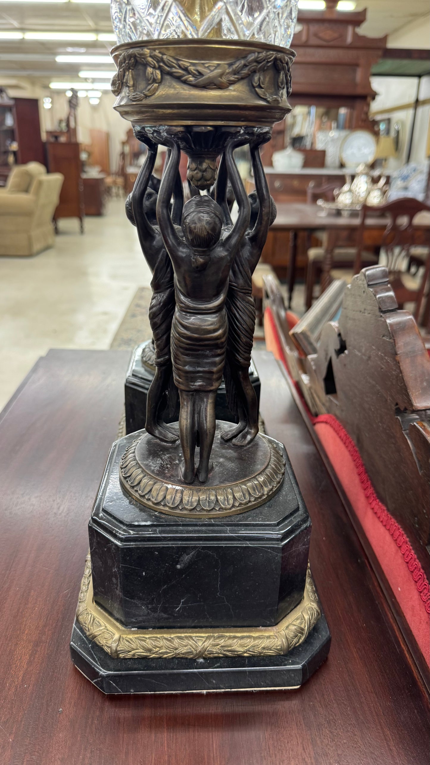 Pair Of Empire Style Figural Candle Hurricane Lamps