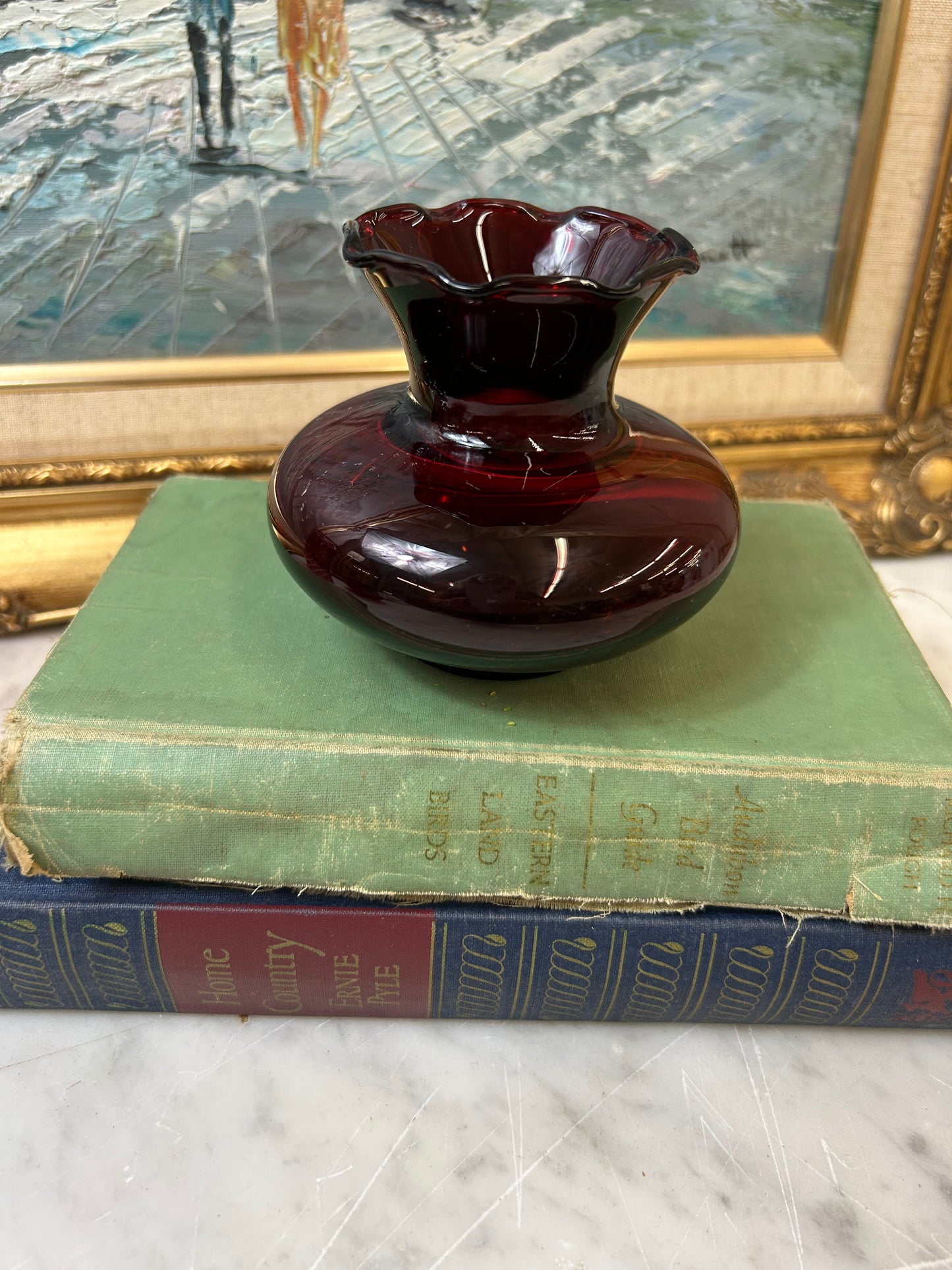 Vintage Ruby Red Art Glass Vase