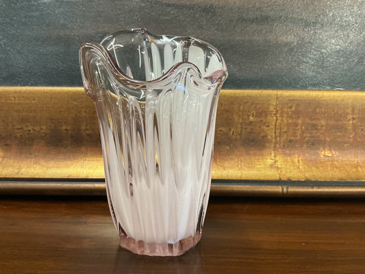 Ruffled Edge Pink Opalescent Bud Vase