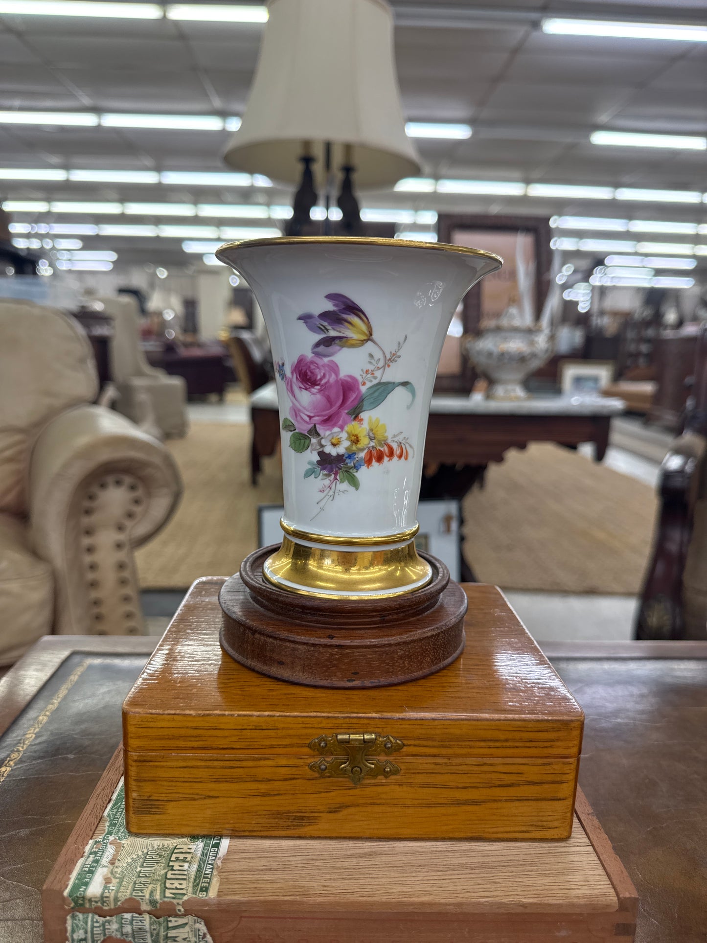 Antique Meissen Hand-Painted Floral Vase